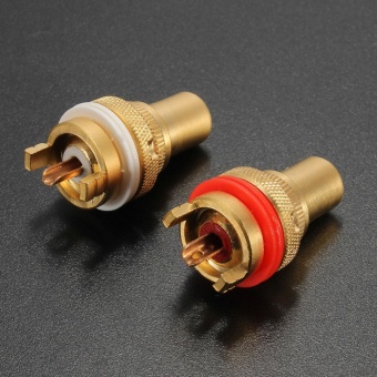 Gambar 2x Gold RCA Female Socket Chassis Phono Copper Plug ConnectorSpeaker Amplifier   intl