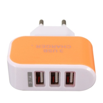 Gambar 3.1A 3 LED USB Travel AC Plug Home Wall Power Charger Adapter ForMobile Phone Orange   intl