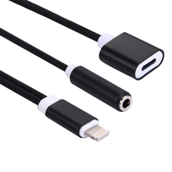 Gambar 3.5mm and 8 Pin Female To 8 Pin Male Audio Adapter For IPhone 7 and7 Plus, Not Support IOS 10.3.1 Or Above Mobile Phones, LengthAbout 12cm(Black)   intl