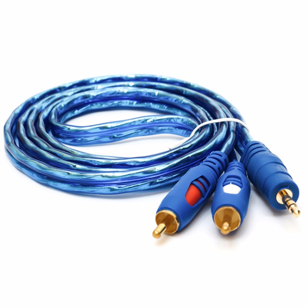 3.5mm MALE To 2RCA Y AV Kabel Biru Audio Cable 1.5 M-Intl