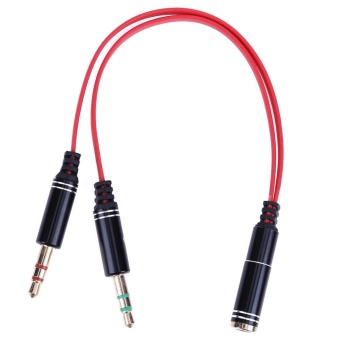 Gambar 3.5mm Stereo Audio Female to 2 Male Headphone Mic Y Splitter Cable Adapter(Red)   intl
