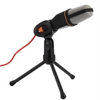 Gambar 3.5mm Stereo Studio Computer Condenser Microphone MIC w  Tripod forSkype MSN PC Laptop (Black)   intl