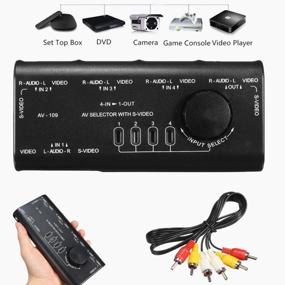 4 In 1 AV Audio Video Signal S-video Switcher Splitter Hub Switch Box RCA Kabel-Intl