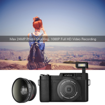 Gambar Andoer CDR2 1080P 15fps HD penuh 24 megapiksel kamera digital 3.0inci layar LCD diputar anti goyang 4 x Digital meningkat Imboditarik DV Camcorder perekam video cam senter dengan sudut lebarLensa dan UV filter Outdoorfree