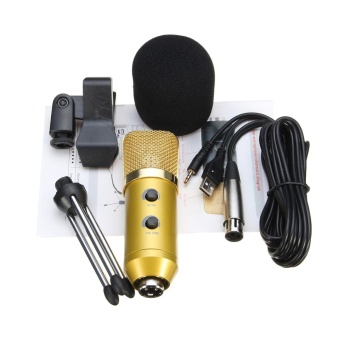 Gambar Audio USB Condenser Sound Studio Recording Vocal Microphone With Stand Mount New Gold   intl