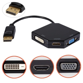 Gambar Black 3 in 1 Display Port DP Male to Female HDMI+VGA+DVI Adapter Cable Converter   intl