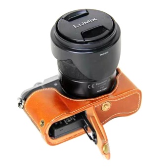 Gambar Bottom Opening Version Protective PU Leather Half Camera Case BagCover with Tripod Design for Panasonic LUMIX G DMC GX85 Camera intl