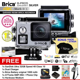 Gambar BRICA B PRO 5 Alpha Edition Mark IIs (AE2s) WIFI 4K SILVER + ATTanta SMP 09A + Phone Clip + Battery Brica 1000mAh + Dual Charger + SanDisk 32GB Class 10 + Hardcase Medium + Kaos Brica + Sticker BPRO5