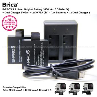 Gambar BRICA B PRO5 3.7 Li ion Original Battery 1000mAh 3.33Wh (2x) + Brica Dual Charger 5V 2A   4.2V 0.75A (1x)   (2x Batteries + 1x Dual Charger)   Batteries Compatibility Brica AE   Brica AE II 4K   Brica AE 4K mark II S