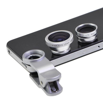 Gambar Buytra 3 in 1 Universal Clip On Camera Lens For Cell Phones (Silver)