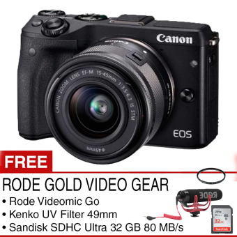 Canon EOS M3 Kit 15-45mm - Hitam + RODE Gold Video Gear  