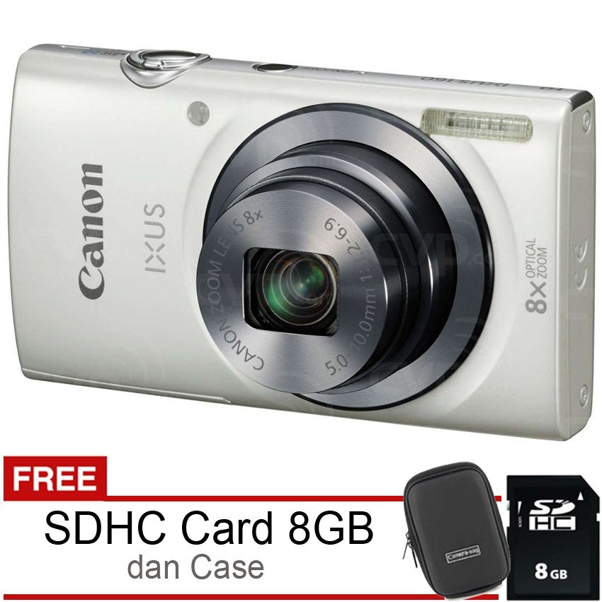 Canon Ixus 160 - 20 MP - 8x Optimal Zoom - Putih + Gratis SDHC 8GB + Case  