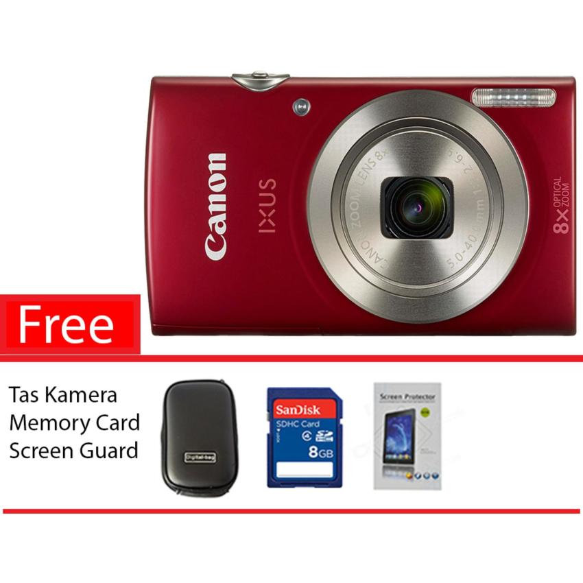Canon IXUS 185 - 20 MP - 8x Optical Zoom - Merah Free Memory Card, Tas Kamera, Screen Guard  
