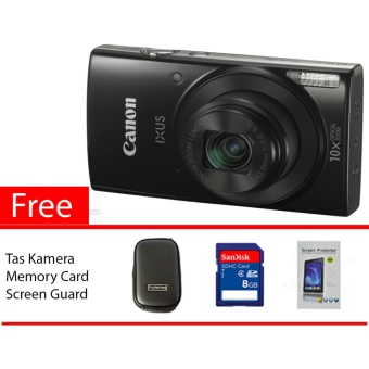 Canon Ixus 190 Black Free Memory Card, Screen Guard, Tas Kamera  