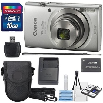 Canon PowerShot ELPH 180 Digital Camera (Silver) + 16GB SDHC Memory Card + Mini Table Tripod +Protective camera case with Deluxe Cleaning Bundle - intl  