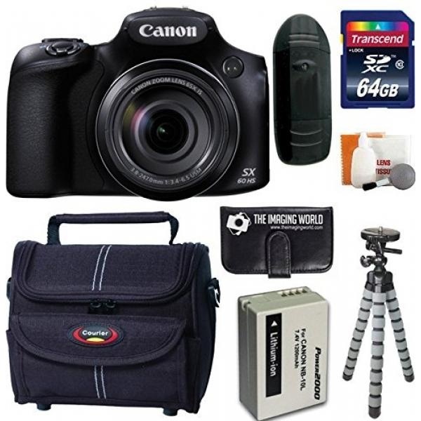 Canon PowerShot SX60 HS 16.1 MP Wi-Fi 65x Optical Zoom Digital Camera + 64GB Card and Reader + + Tripod + Bag + Digital Camera Accessories Kit - intl  