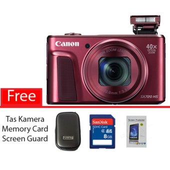 Canon PowerShot SX720 HS - 20.3MP-Red Free Memory Card, Tas Kamera, Screen Guard  