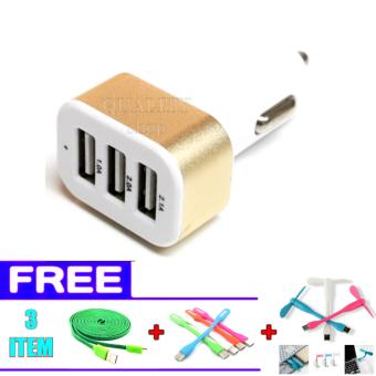 Gambar Car Charger 5.1A 3 Port Charger Hp di Mobil + FREE Kipas mini USB + LED Mini USB + Kabel Data Tali Sepatu Micro USB 3 Meter