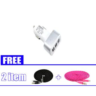 Gambar Car Charger 5.1A 3 Port Charger Hp di Mobil + Gratis 2psc KabelData Tali Sepatu Micro USB 3 Meter