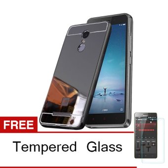 Gambar Case Bumper Mirror Slide Case for Xiaomi Redmi Note 4   Hitam +Tempered Glass