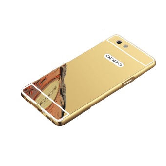 Gambar Case Bumper Oppo F1s Selfie Expert Aluminium Mirror With SlidingBackcase Hardcase Casing Hp Gold