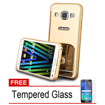 Gambar Case For Samsung Galaxy A3 2015 Bumper Slide Mirror   Gold + FreeTempered Glass