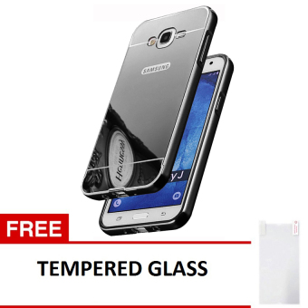 Gambar Case For Samsung Galaxy J2 Bumper Chrome With Backcase Mirror Elegant   Black + Free Tempered Glass