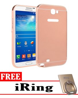 Gambar Case for Samsung Galaxy Note 2 Aluminium Bumper With Mirror Backdoor Slide   Rose Gold + Free iRing