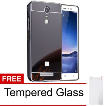 Gambar Case for Xiaomi Redmi Note 3 Pro Aluminium Bumper With Mirror Backdoor Slide   Black + Tempered Glass