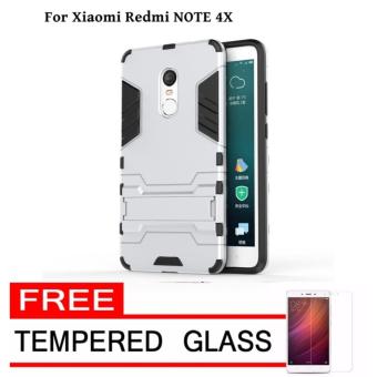 Gambar Case Kickstand Hybrid Armor Iron Man PC+TPU Back Cover Case forXiaomi Redmi Note 4X   Silver + Gratis Tempered Glass