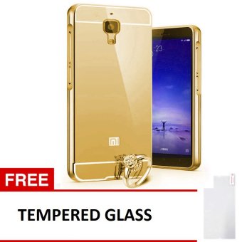 Gambar Case Mirror Aluminium Bumper For Xiaomi Mi 4   Tempered GlassEmas