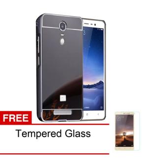 Gambar Case Mirror Slide Xiaomi Redmi Note 4 Bumper Mirror Slide   Hitam +Tempered Glass