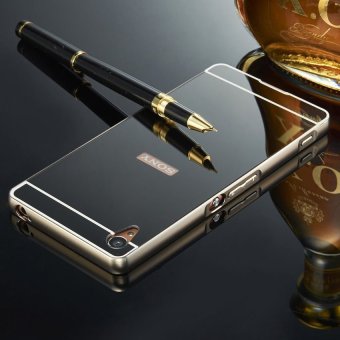 Gambar Case Sony Xperia Z2 Alumunium Bumper With Mirror Backdoor Slide  Hitam + Gratis Tempered Glass