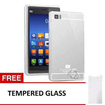 Gambar Case Xiaomi Mi3 Alumunium Bumper With Mirror Backdoor Slide  Silver + Gratis Tempered Glass