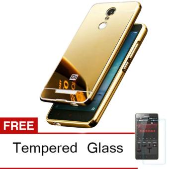 Gambar Case Xiaomi Redmi Note 4 Bumper Mirror Slide   Gold + TemperedGlass