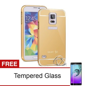 Gambar Casing Metal Bumper Mirror for Samsung Galaxy S5   Gold + Free Tempere Glass