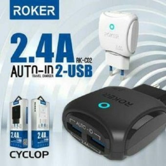 Charger Roker USB 2 Output 2.4A + Kabel Micro - Hitam  