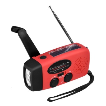 Gambar Darurat Solar tangan engkol Dynamo AM   FM   WB cuaca Radio LED senter Charger (merah)