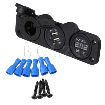 Gambar DC12 24V Car Power Socket +Dual USB Charger + Blue Led DigitalVoltmeter   intl