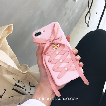 Gambar Ditambah iphone7 lucu pita merah muda gadis telepon shell