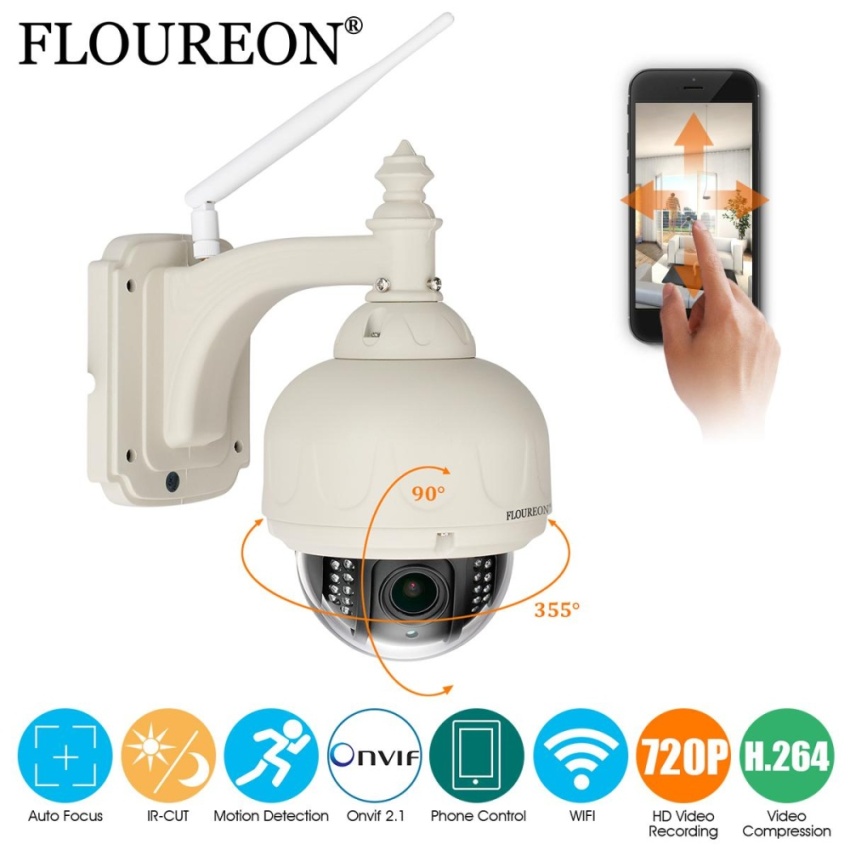 Gambar FLOUREON 720P Wireless 1.0 Waterproof Wifi WLAN IR CUT PTZ 4X Zoom CCTV Security IP Camera US   intl