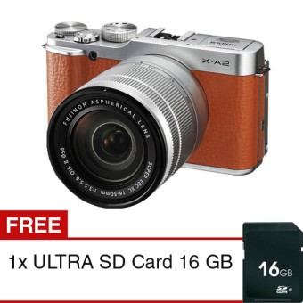 Fujifilm X A2 16MP Mirrorless Digital Camera Kit with 16-50mm Lens (Brown) + Gratis SDHC 16 GB  