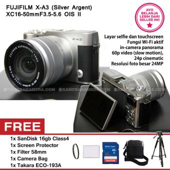 FUJIFILM X-A3 SILVER ARGENT + XC16-50mm F3.5-5.6 OIS II + SanDisk 16GB + Screen Guard + Filter 58mm + Camera Bag + Takara ECO193A  