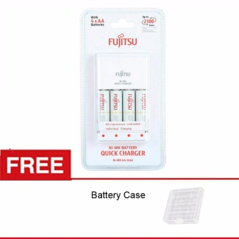 Gambar Fujitsu Quick Charger AA + 4 Battery 1900 mAH, Free Battery Casefor Eneloop Camelion Fujitsu