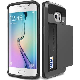 Gambar Galaxy S6 edge plus Stand Wallet Case Card Pocket Dual LayerShockproof Soft Rubber Bumper Hybrid Protective Card Case forSamsung Galaxy S6 edge Plus   intl