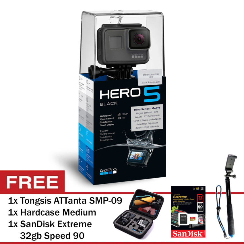 image:                  GoPro Hero5 Black + SanDisk Extreme 32gb speed 90 + Hardcase Medium + Tongsis ATTanta SMP-09                              