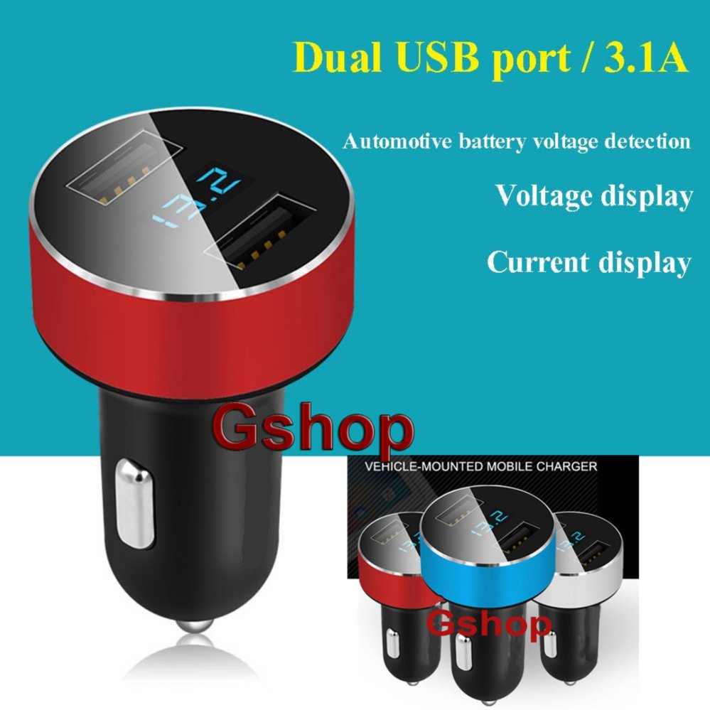 Gshop 3.1A Dual USB Fast Car Charger HY-36 with Voltmeter Monitor, for IPhone Nexus Samsung Tablets and More