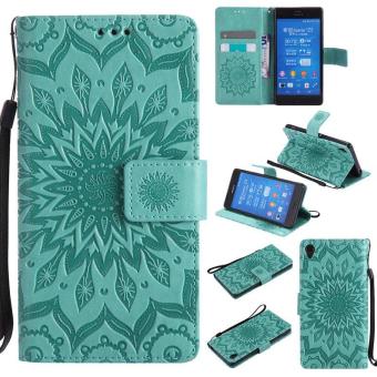 Sunflower pattern PU Leather Wallet Stand Flip Case Cover For Sony Xperia Z3 Case - intl