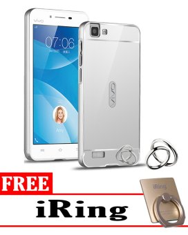 ... Case for Vivo Y35 Aluminium Bumper With Mirror Backdoor Slide Silver Gratis iRing