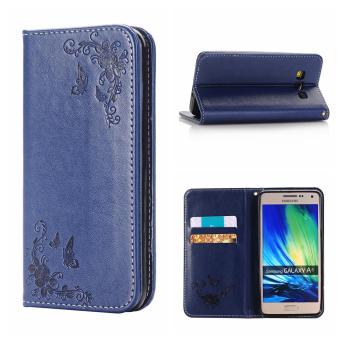 RUILEAN Leather Case For Samsung Galaxy A5 2015 Flower Skin Flip Wallet Pouch Stand Cover Navy